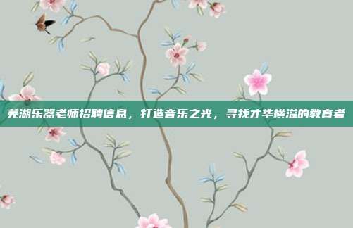 芜湖乐器老师招聘信息，打造音乐之光，寻找才华横溢的教育者